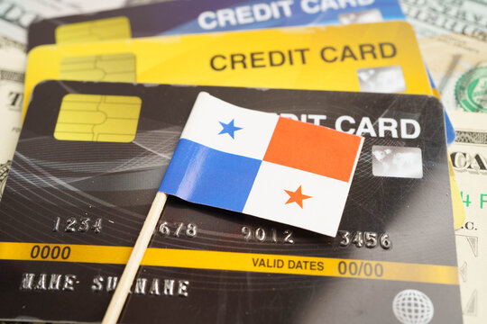 Panama flag on credit card, finance economy trading shopping online business. - Powered by Adobe
