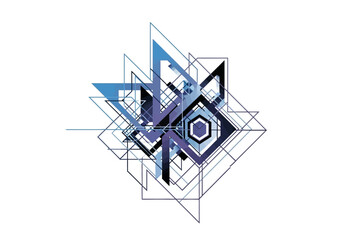 Abstract Geometric Composition with Intersecting Lines and Shapes.