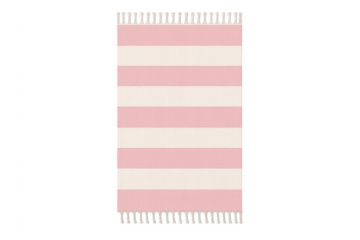 Pink and white striped beach towel with tassels