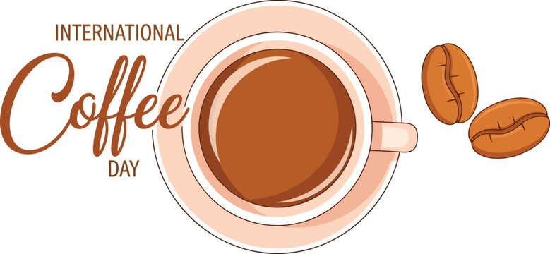 International coffee day illustration with cup and beans isolated on white background