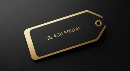 Black friday sale price tag with golden border on dark background