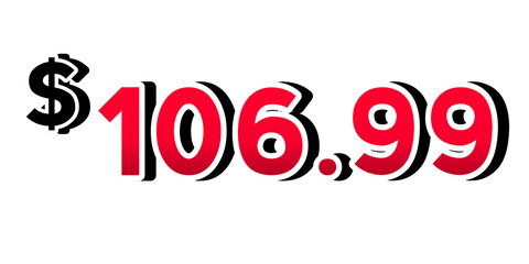 106.99 price tag dollars sign symbol on transparent background. 3d red color Perfect for advertising, sale banners, product promotion, discount labels, and e-commerce graphics design elements.