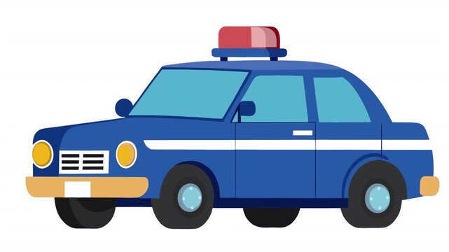 Police patrol car. Driving animation with flashing lights, alpha channel. Cartoon