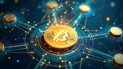 A glowing web of interconnected coins and digital symbols, representing online banking, fintech, and digital economy.
- Powered by Adobe