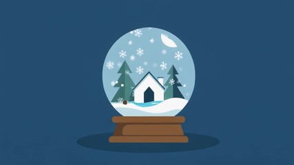 Snow globe with a house and trees inside on a blue background. - Powered by Adobe