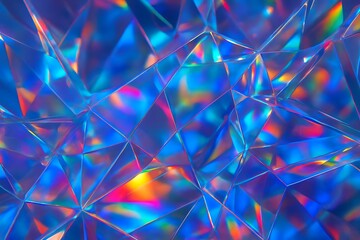 Ultra-realistic crystalline prism texture with refracted rainbow light, glassy geometric surfaces, and ray-traced luminous reflections.
