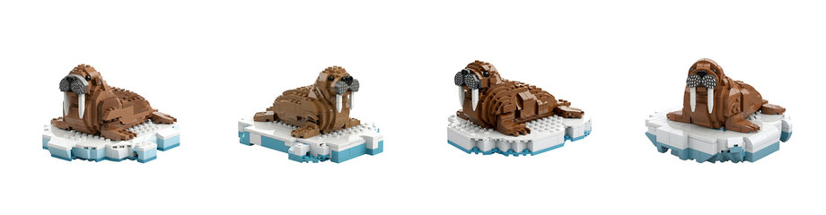 Four Brown Toy Walruses White