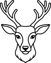 Black line art reindeer head with antlers on background 2