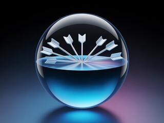 Pascal's law Crystal sphere with arrows pointing inwards towards a bright light