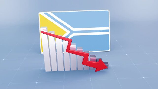 Tuva Flag and Bar Chart Graph Showing Decreasing Values a Red Arrow Economic Crisis Concept