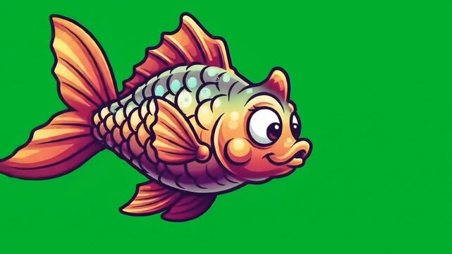 Cartoon fish swimming, isolated on green screen, suitable for animation, education, and design