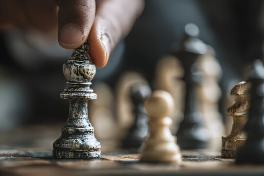 Businessman moving chess piece on chess board game concept for ideas and competition and strategy, business success concept, business competition planing teamwork strategic concept. - Powered by Adobe