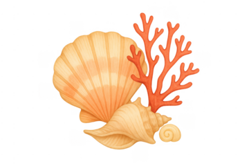 Seashells and coral underwater ocean life watercolor