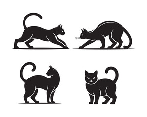 cat silhouette set, cat collection, black cat, kitten silhouette, domestic cat design, cute cat Set silhouette, sitting cat vector, walking cat silhouette, cat illustration set, cat icon collection