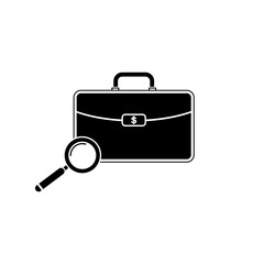 A black briefcase with a magnifying glass, symbolizing investigation and analysis.