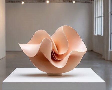 Pink Abstract Sculpture On White Pedestal In Gallery