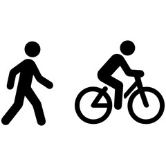 Shared path bicycle and pedestrian icon with transparent background — symbolizing a combined walking and cycling route for shared pathways or multi-use trails.
