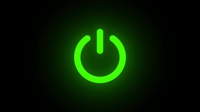 Green power on off symbol flashing animation on black background