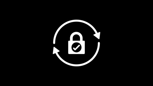 Padlock reload symbol animation on black background