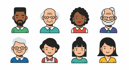 Diverse Group of Cartoon Avatars Representing Various Ages and Ethnicities.