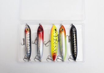 Metal fishing lure on white background
