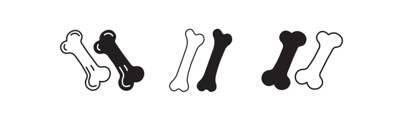 Dog Bone silhouette vector, Dog bone icon set black symbol and Outline and Solid Vector.