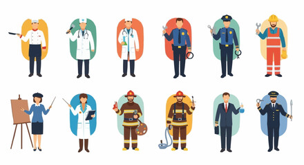 Diverse Professions Illustrated Collection of People in Uniforms and Work Attire.