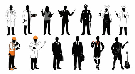 Diverse Silhouettes of Professionals Representing Various Occupations and Careers.