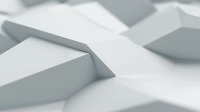 Seamlessly looping video of a dynamic abstract geometric pattern morphing and pulsating with sharp, angular shapes in a clean white and grey palette professional, network, sharp angular shapes