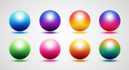 A vibrant array of colorful spheres, each radiating a unique gradient and casting soft shadows, creating a playful and dynamic composition