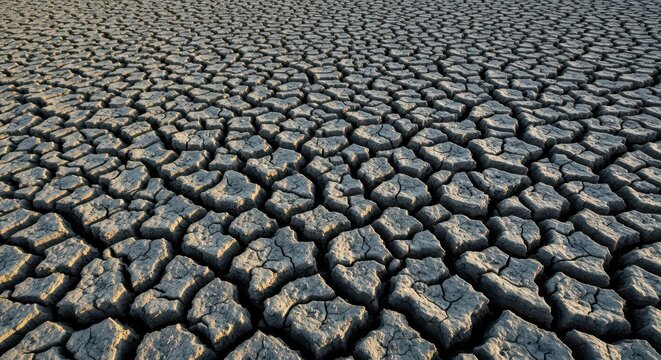 Dry cracked earth texture background in harsh sunlight global warming - Powered by Adobe
