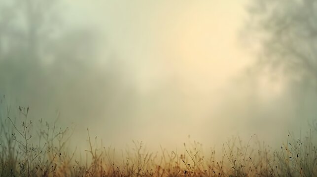 Misty Sunrise Through Grassy Meadow