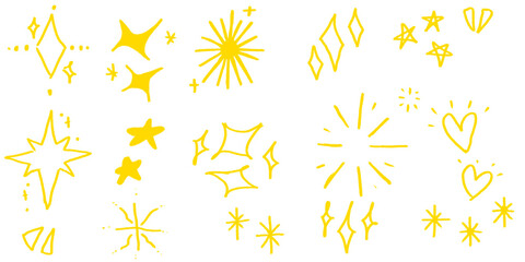 Fototapeta premium Hand-drawn Sparkle Doodle Set: Stars, Shine, and Heart Elements