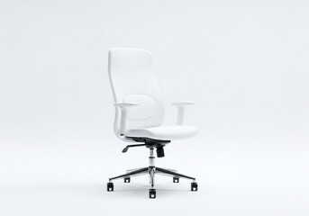 Fototapeta premium Sleek white ergonomic office chair with modern design and adjustable features, perfect for professional workspaces and home offices seeking comfort and style.
