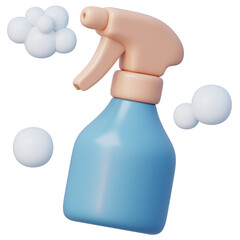 Blue cleaning spray bottle with fluffy clouds ready to sanitize