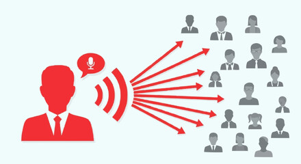 Man speaking to a group of people, broadcasting information to an audience.