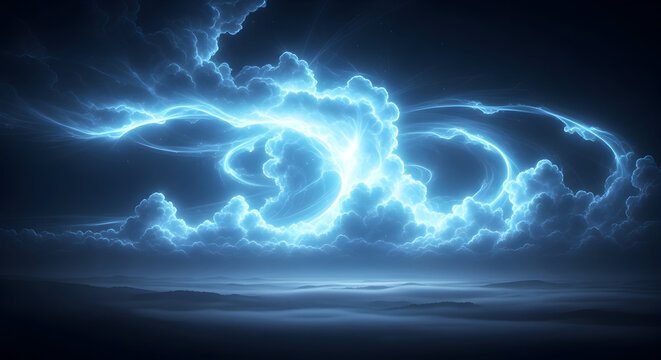 Abstract blue energy swirl representing motion creativity and power in digital fantasy science and futuristic visualization concept