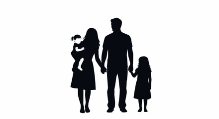 Silhouette of a Family Holding Hands - Parents and Two Daughters.