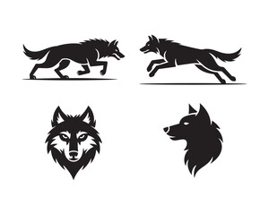 wolf vector silhouette Set, snow mountain silhouette, wolf set collection, wild wolf vector, wolf head vector, mountain landscape vector, wildlife illustration, majestic wolf Collection, wolf emblem s