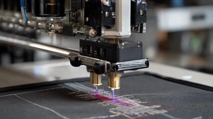 Medium shot showcasing sensors monitoring thread tension to maintain uniform embroidery stitch quality.