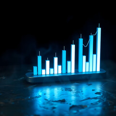 business graph on blue background