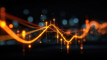 Abstract Data Visualization With Orange And Yellow Lines On Dark Background
