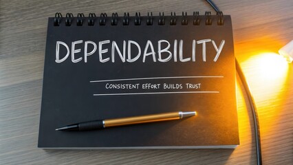Dependability Concept with Notepad, Pen, and Lightbulb Emphasizing Integrity and Trust through Consistent Effort in Business