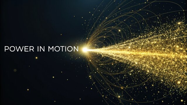 Dynamic Display of Energy with Radiant Gold Particles in Motion Showcasing Vibrant Power and Motion Concepts