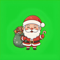 Cute Cartoon Santa Claus Holding Candy Cane With Gift Bag Illustration