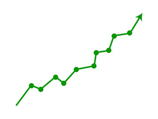 green line graph chart with arrow and points showing upward trend growth success and financial progress isolated on transparent 