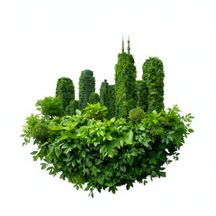 city skyline with green leaves