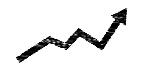 Black Scribble Arrow Graph Pointing Upward Symbolizing Growth Trend Success Isolated on Transparent Background