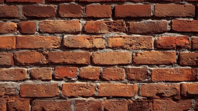 Rustic red brick wall texture illuminated by sunlight in an outdoor setting showcasing natural warmth and charm