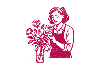 Peony Flower hand drawn simple sketch vector illustration